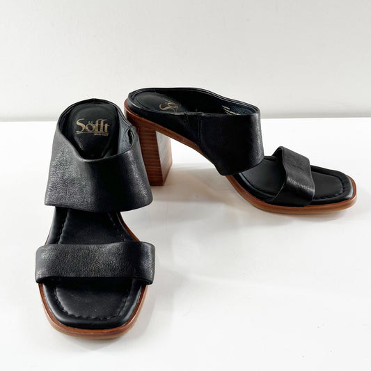 Sofft Sheila Leather Block Hell Square Toe Mule Sandals Shoes Black 8