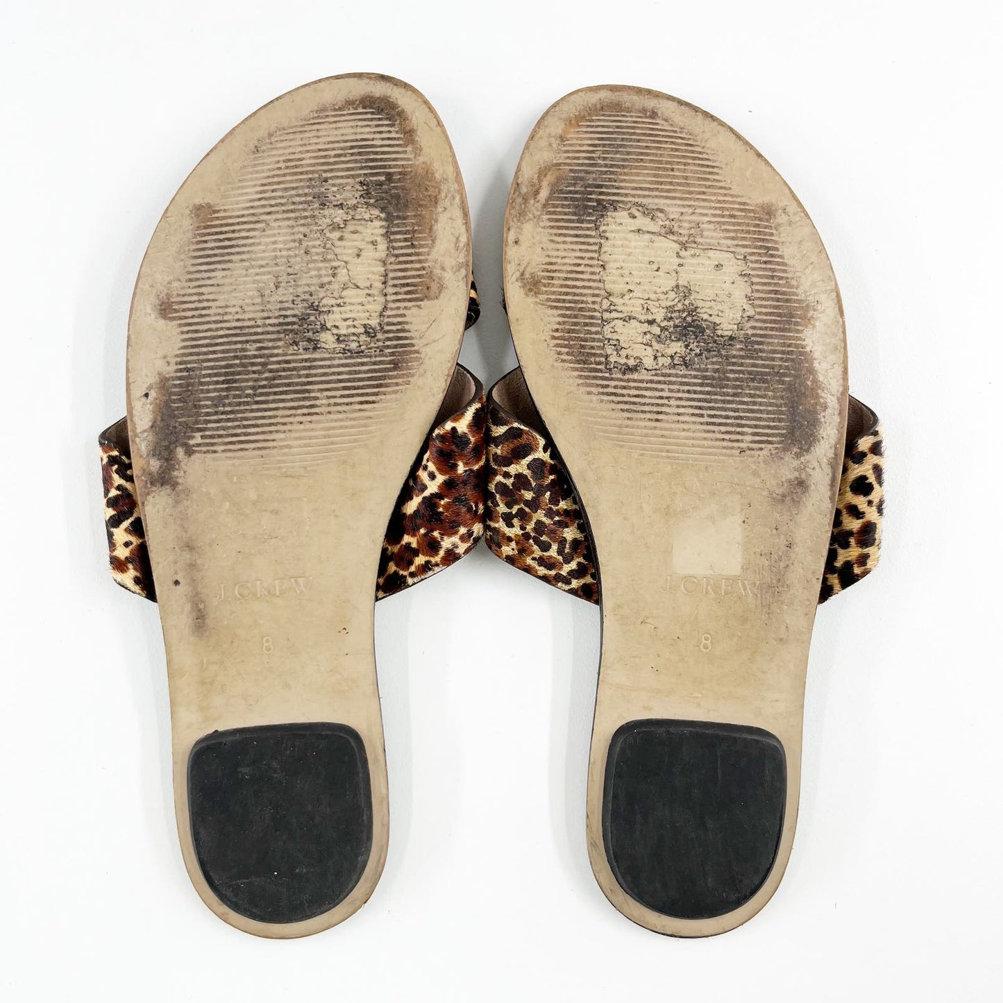 J. Crew Cyprus Calf Hair Leopard Slide Sandals Tan Black 8