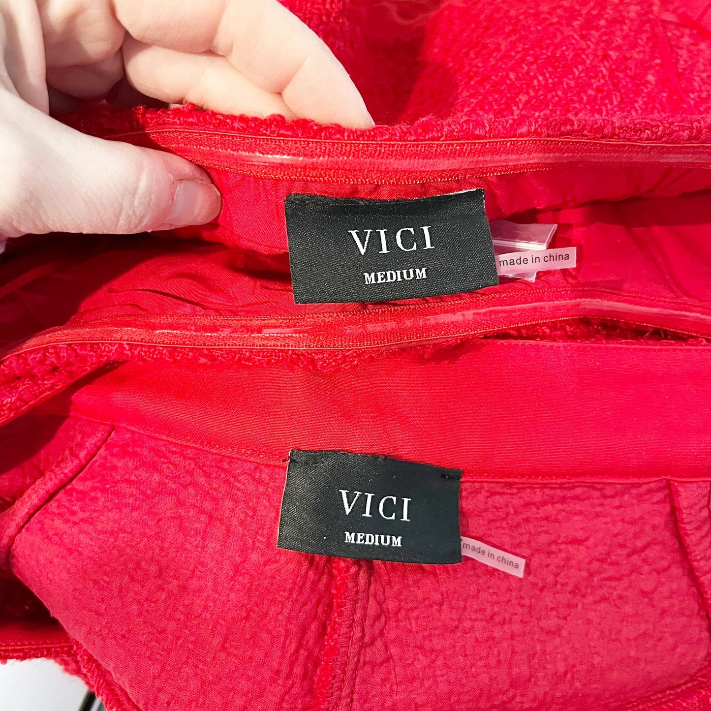 VICI Tweed Tube Top and Matching Wide Leg Pants Set Red Medium