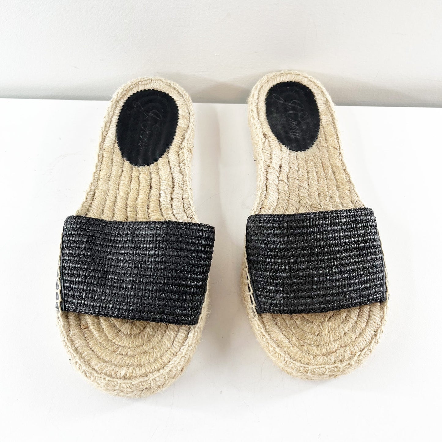 J. Crew Woven Raffia Slip-On Platform Espadrille Slide Sandals Black 9