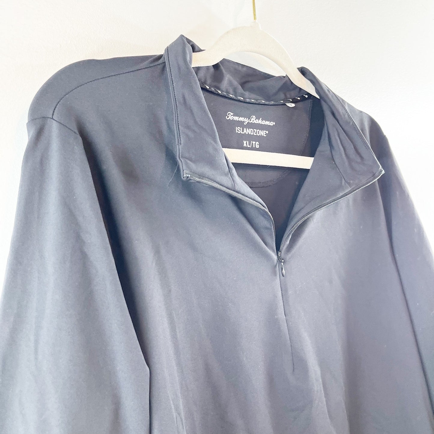 Tommy Bahama Island Zone 3/4 Sleeve 1/4 Zip Up Polo Shirt Black XL