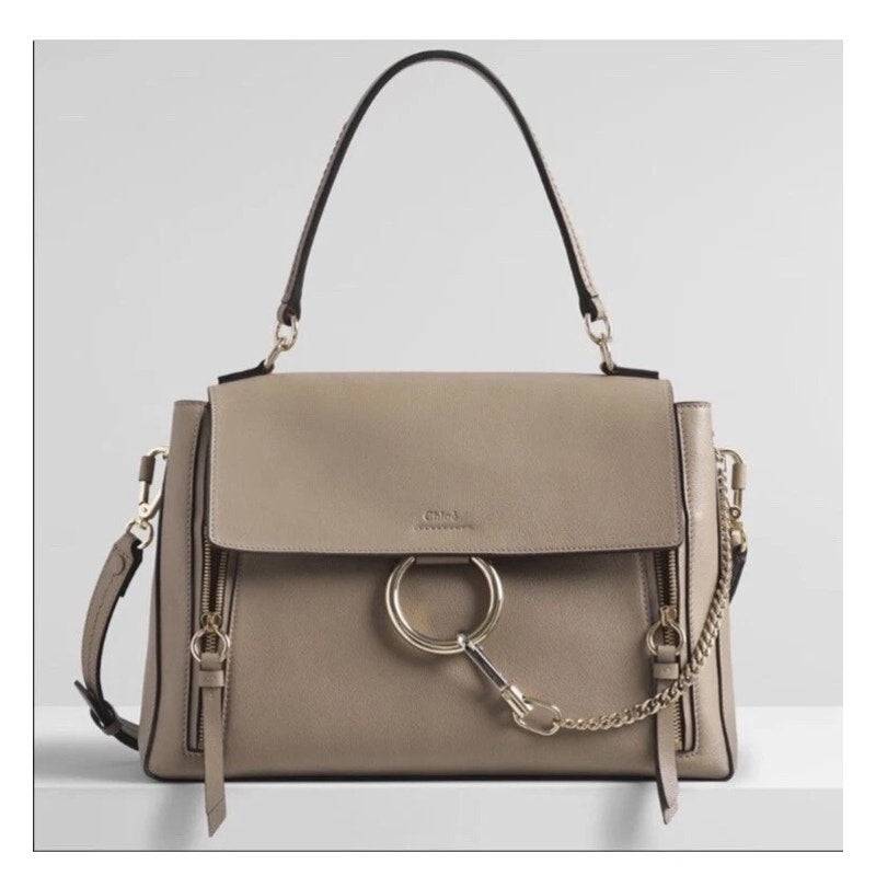Chloé Faye Leather Crossbody Day Bag Purse Motty Grey
