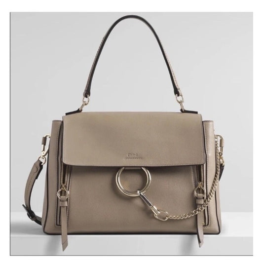 Chloé Faye Leather Crossbody Day Bag Purse Motty Grey