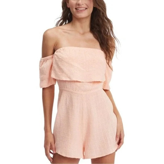 Roxy Off The Shoulder One Piece Romper Peach Orange Small