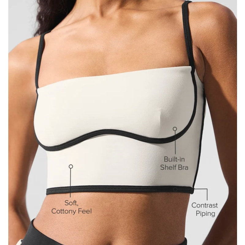 Alo Airbrush Streamlined Bra Tank Top Ivory White Black Medium