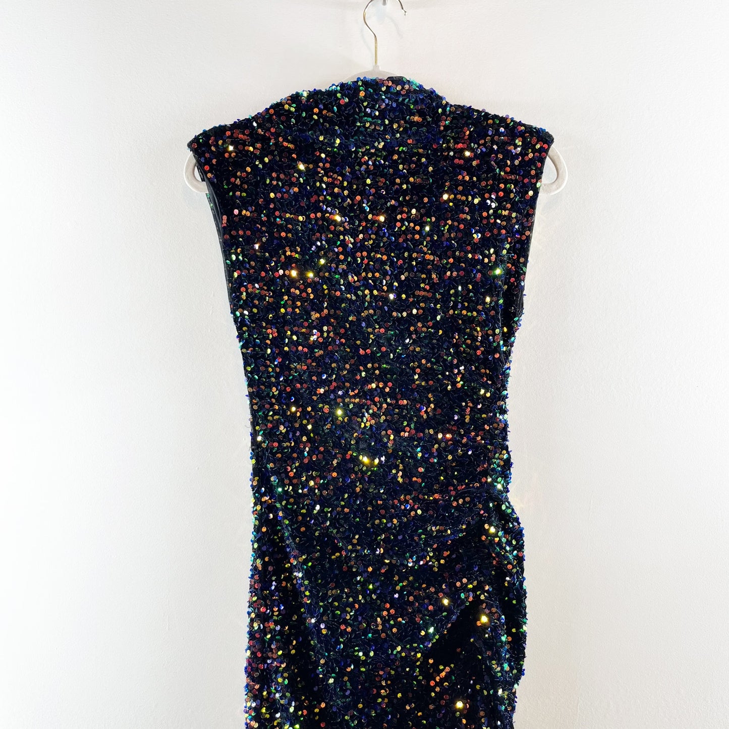 Anthropologie The Maya Ruched Cowl-Neck Sequin Mesh Midi Dress Navy Blue XS