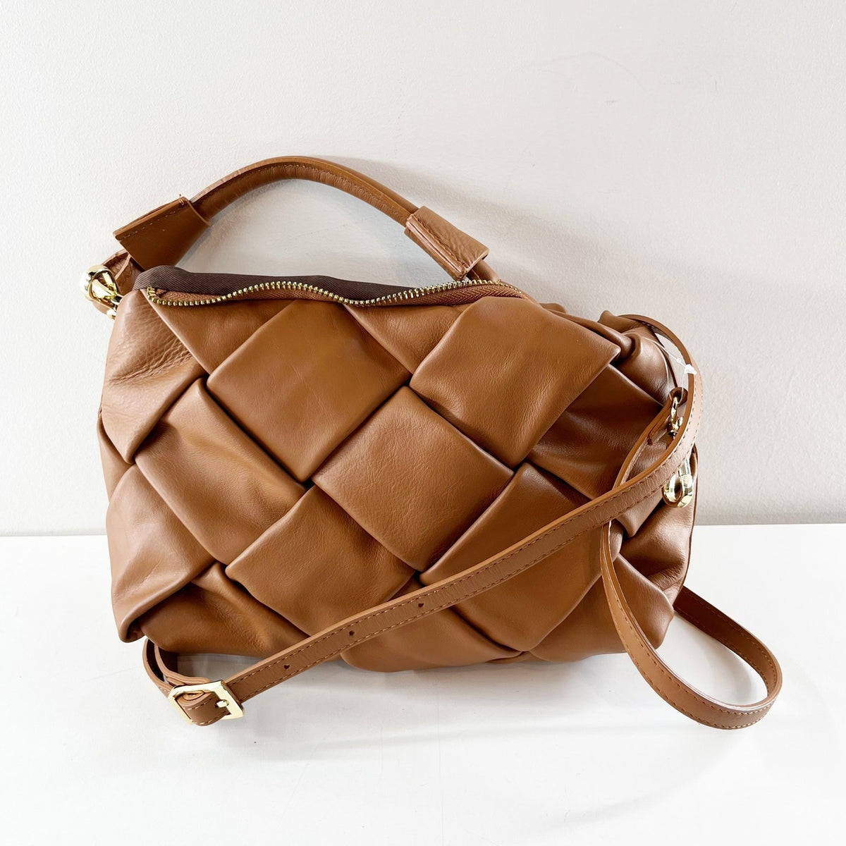 Valentina Fiore Quilted Leather Crossbody Bag Purse Brown