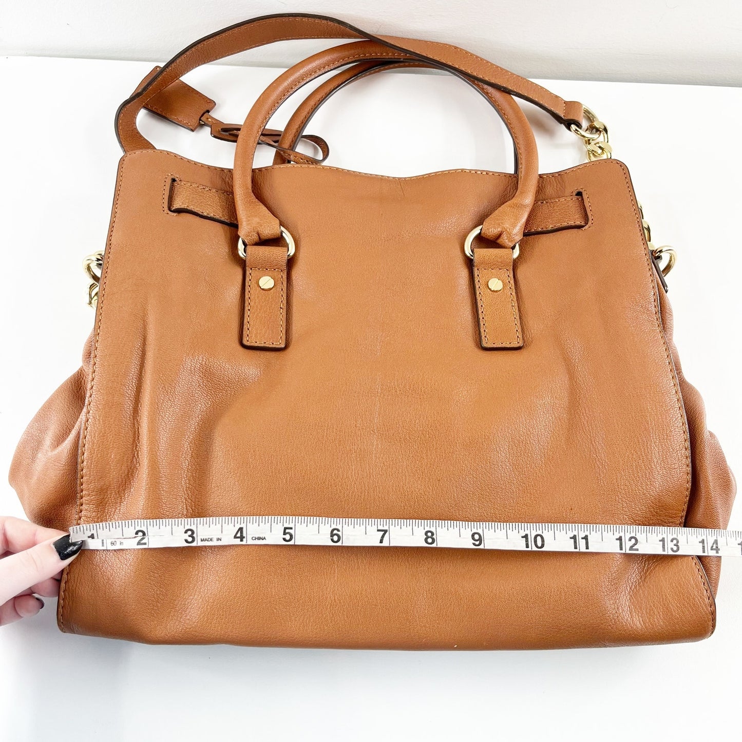 Michael Kors Hamilton Leather Tote Satchel Brown Cognac