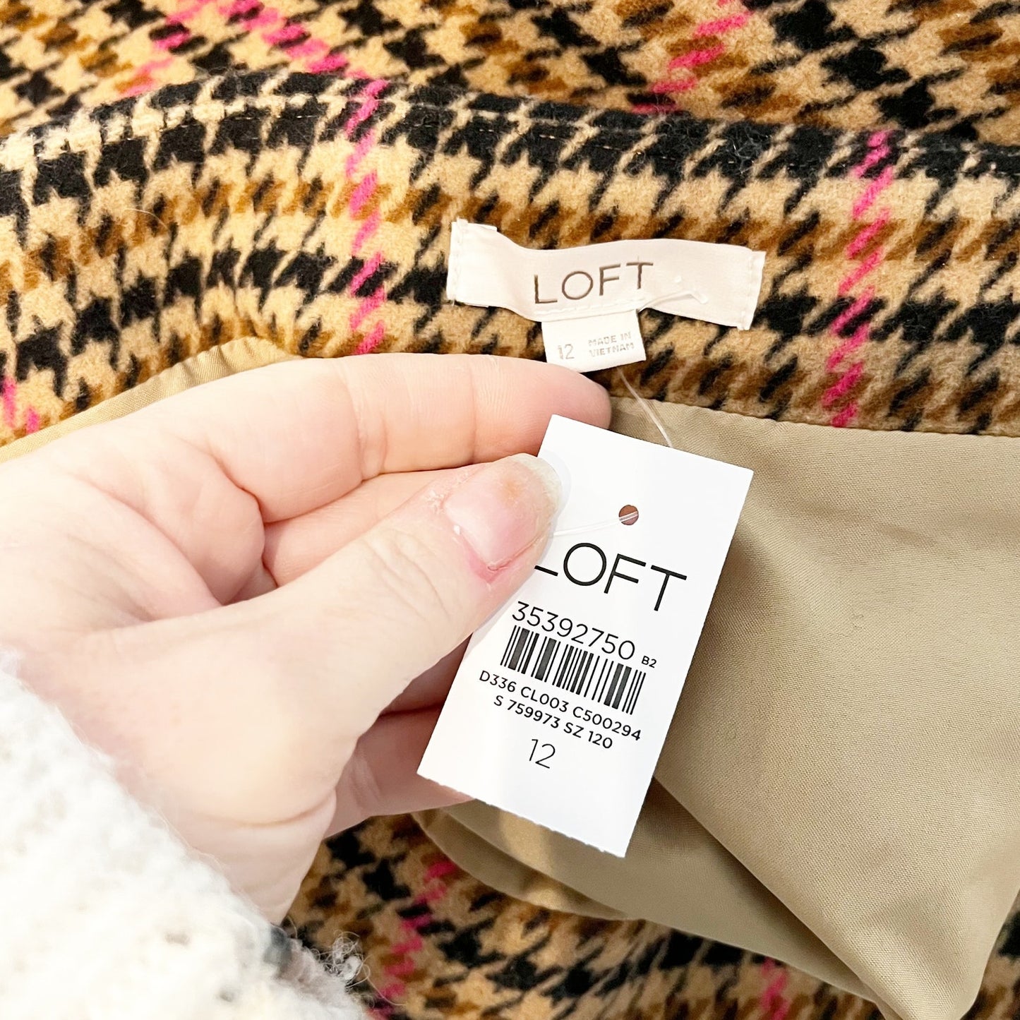 LOFT Plaid Lined Mini Skirt Brown Pink 12