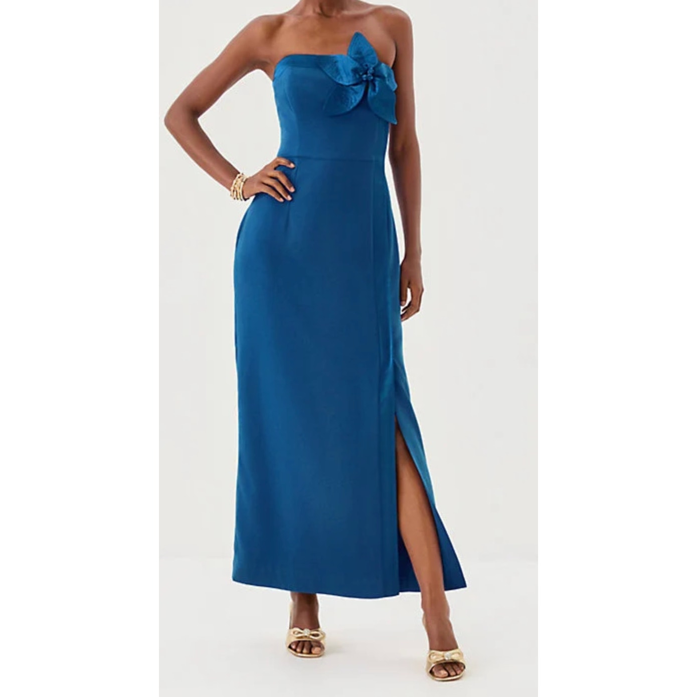 Lilly Pulitzer Anasophia Strapless Corset Maxi Dress Floral Applique Blue 14