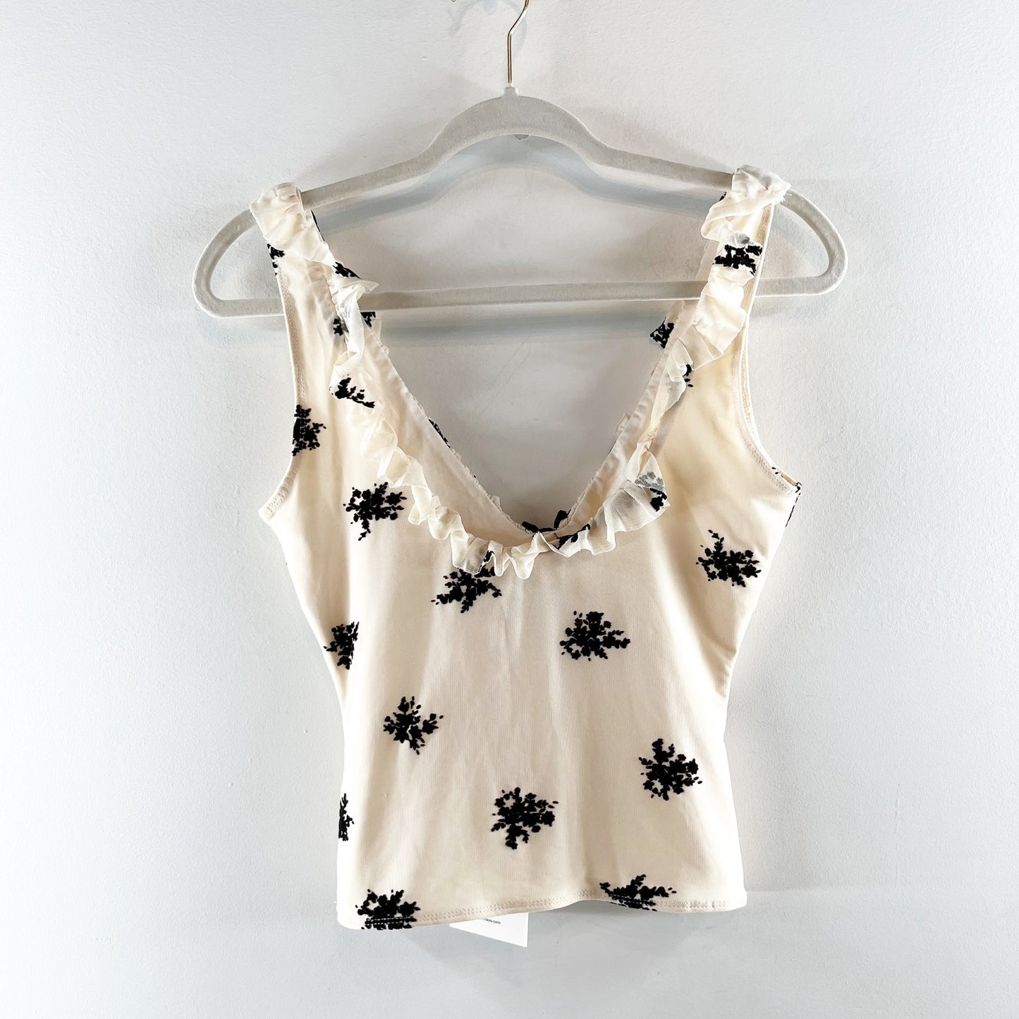 Peppermayo Milena Embroidered V Neck Cropped Cami Top Cream White 6