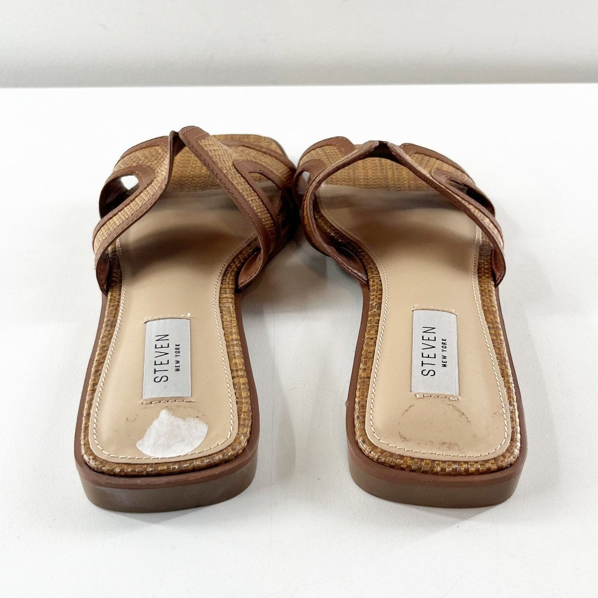 Steven New York Harlien Woven Leather Slide Open Toe Slide Sandals Brown 7.5