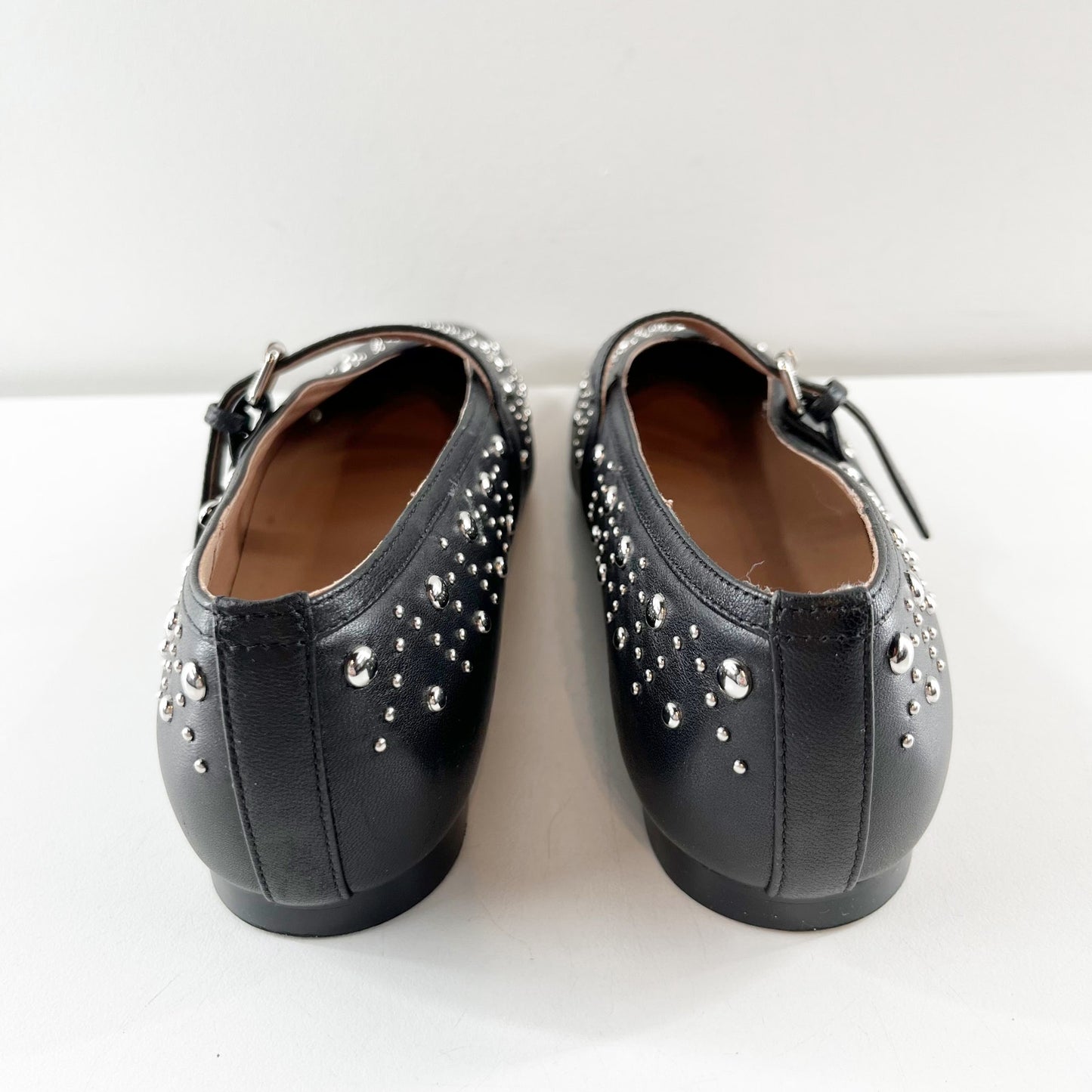 Bibi Lou Anthropologie Leather Studded Mary Jane Ballet Flats Black 10 / 40