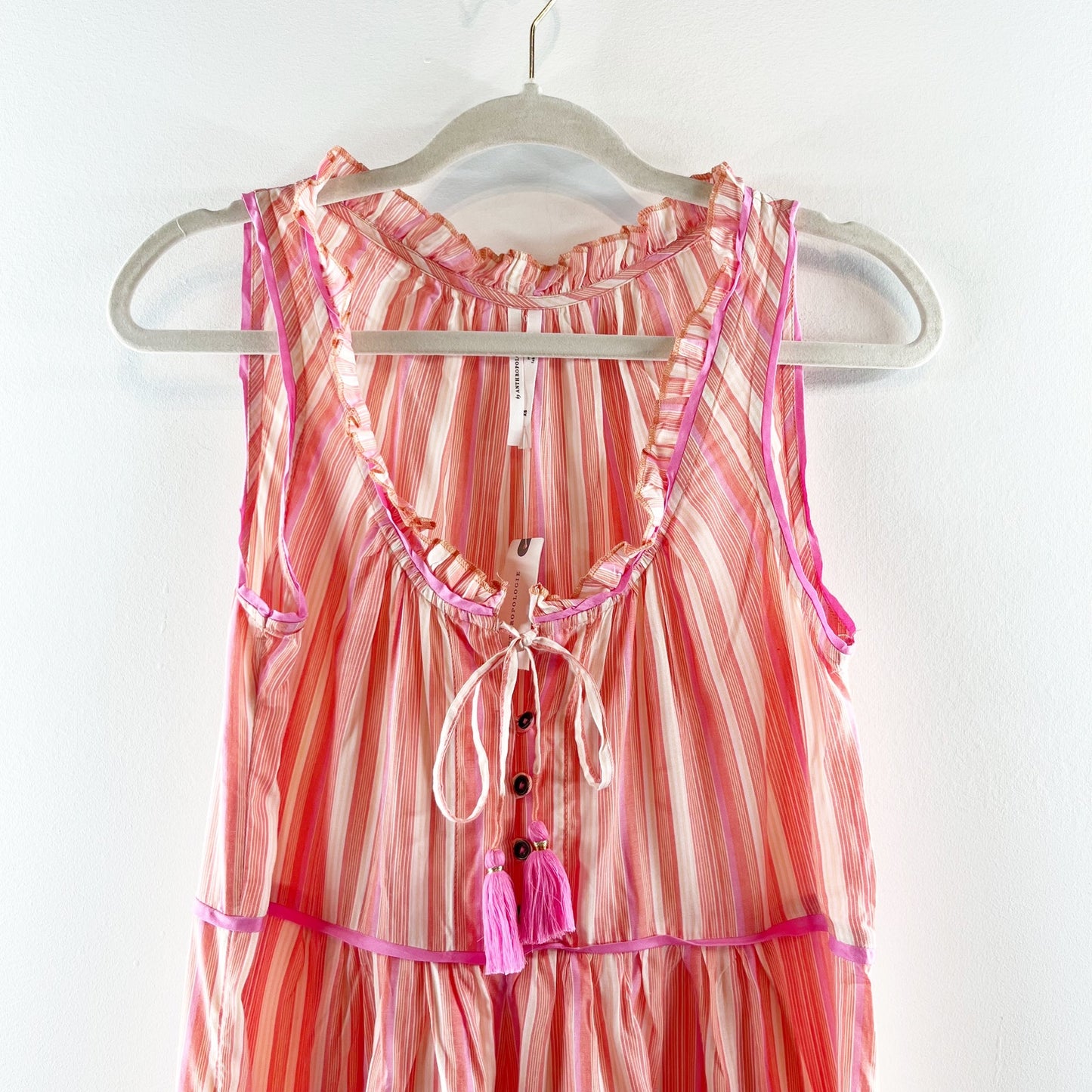 Anthropologie Visayas Striped Cropped Wide Leg Jumpsuit Pink Orange XS