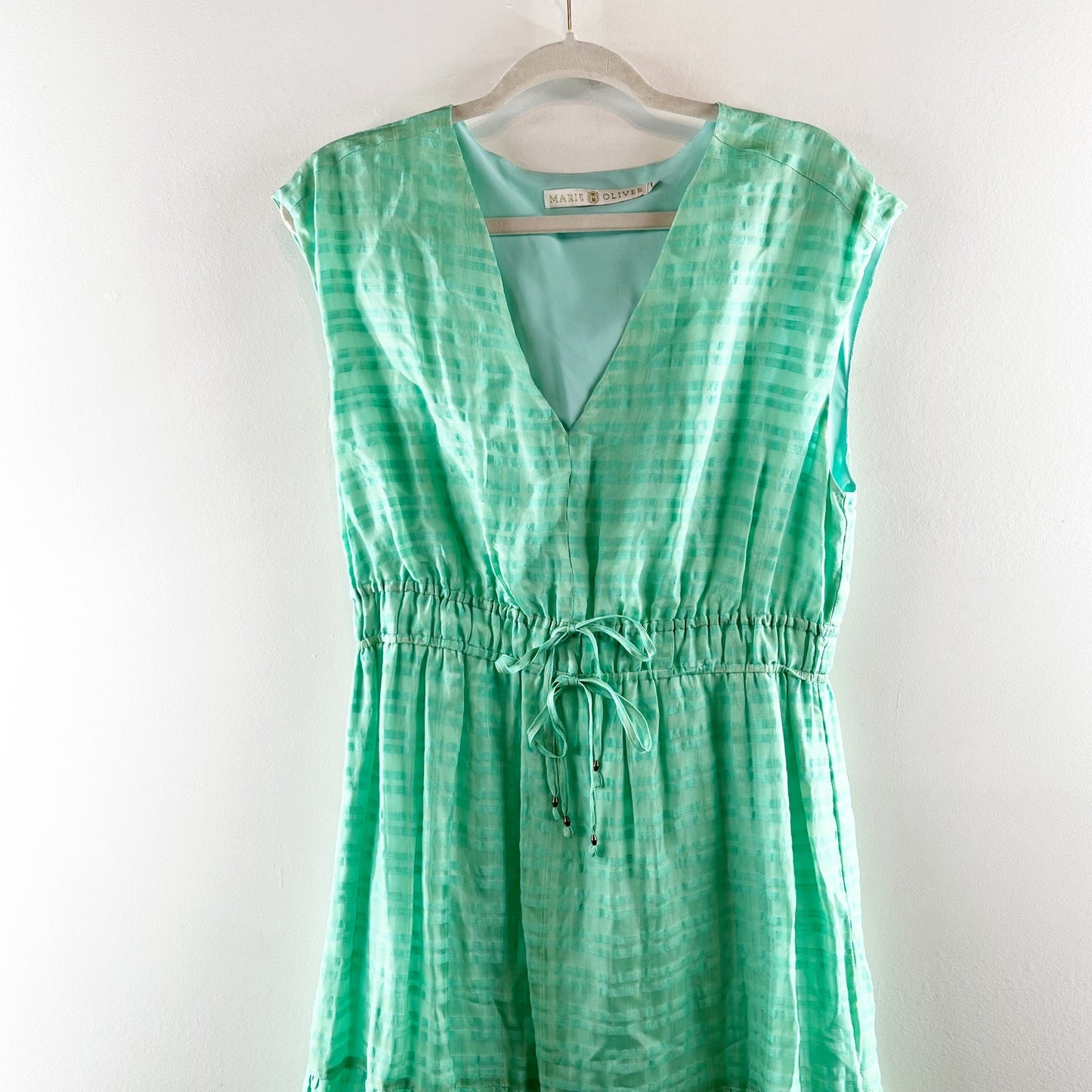 Marie Oliver Indy Short Sleeve Lined Linen Blend Maxi Dress Green Small