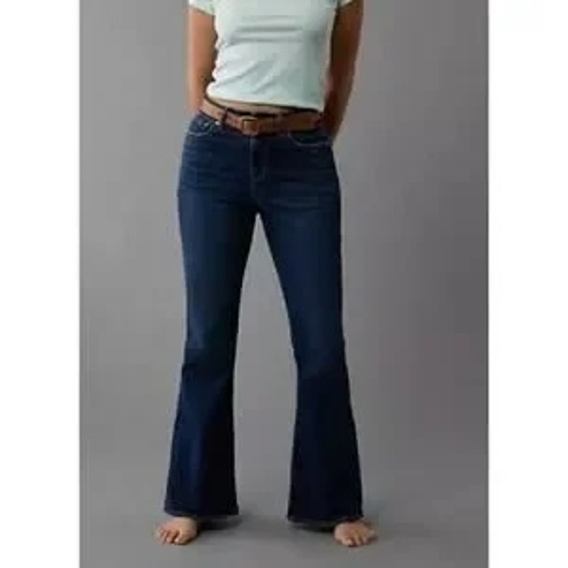 American Eagle Super High Rise Flare Jeans Dark Wash Blue 12 Short