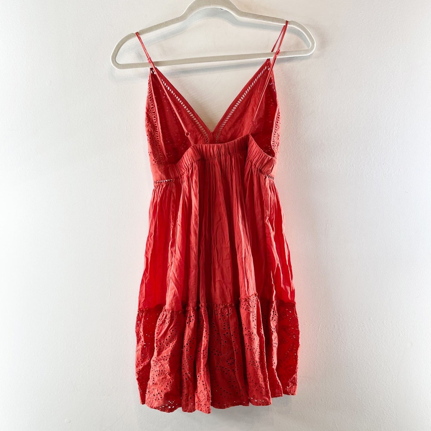 Maje V Neck Mini Babydoll Dress Terracotta Red Large