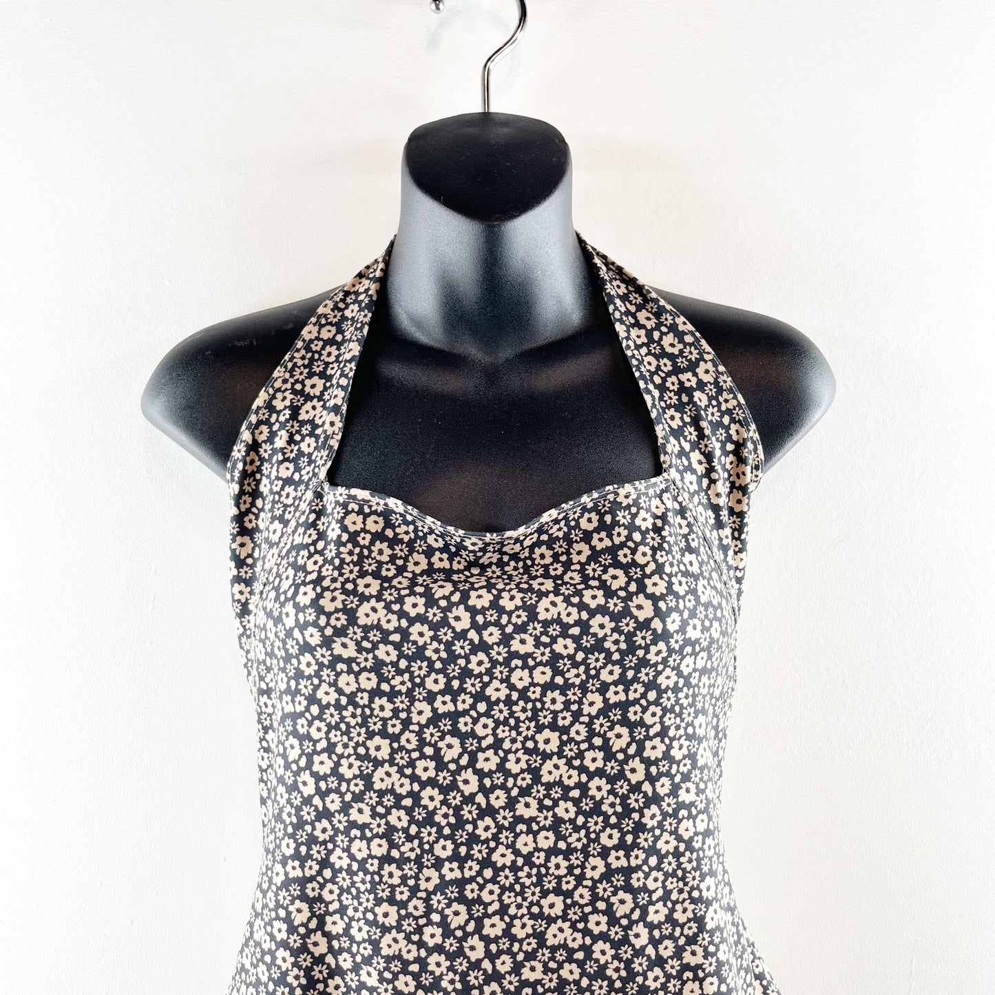 Free People Talk Back Square Neck Floral Halter Bodysuit Tank Top Black Medium
