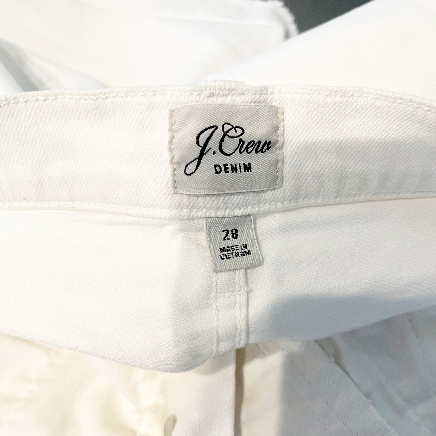 J. Crew High-Rise Raw Hem Stretch Denim Button Fly Jean Shorts Cream 28