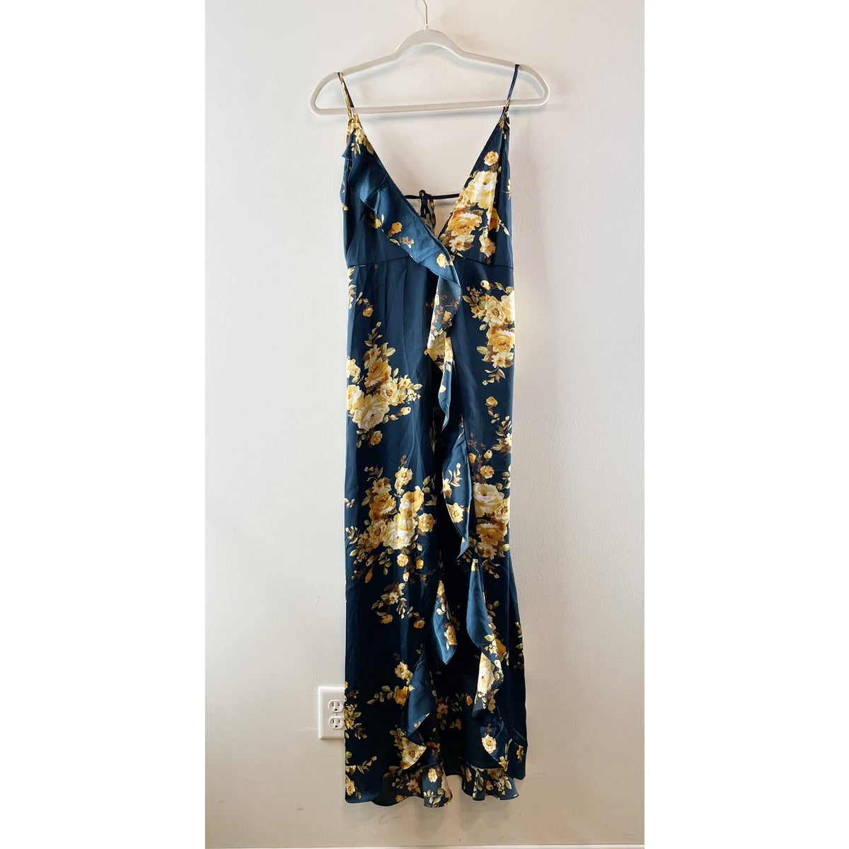 VICI Satin Floral Slit Maxi Slip Dress Green Large