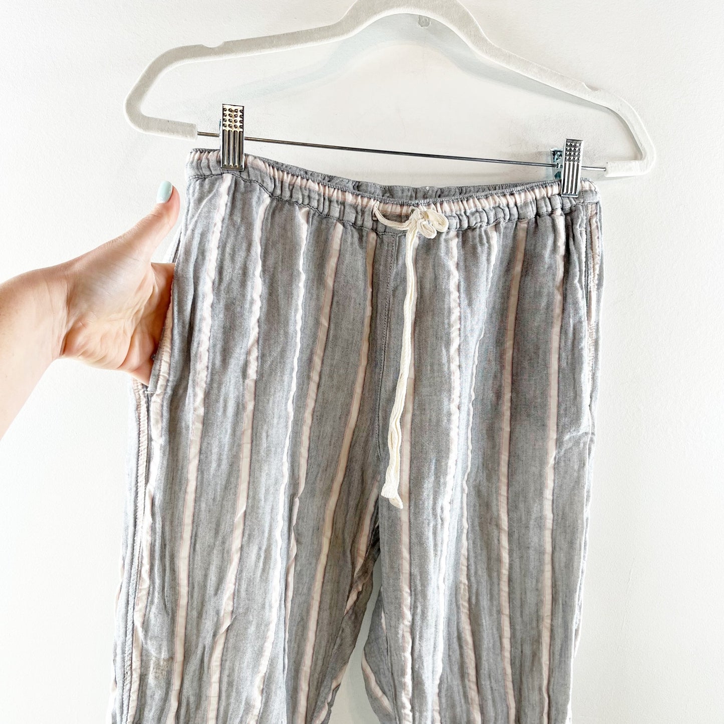Xirena 100% Cotton Striped Drawstring Straight Leg Lounge Pants Gray Small