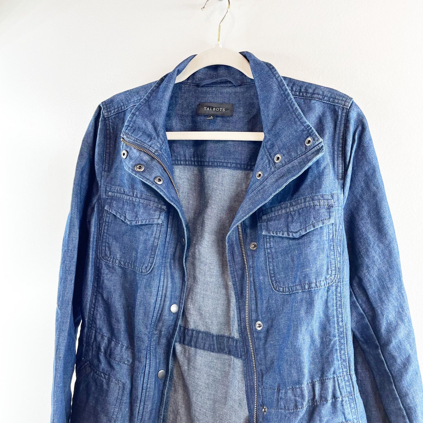 Talbots Denim Twill Field Anorak Jacket Coat Blue Small