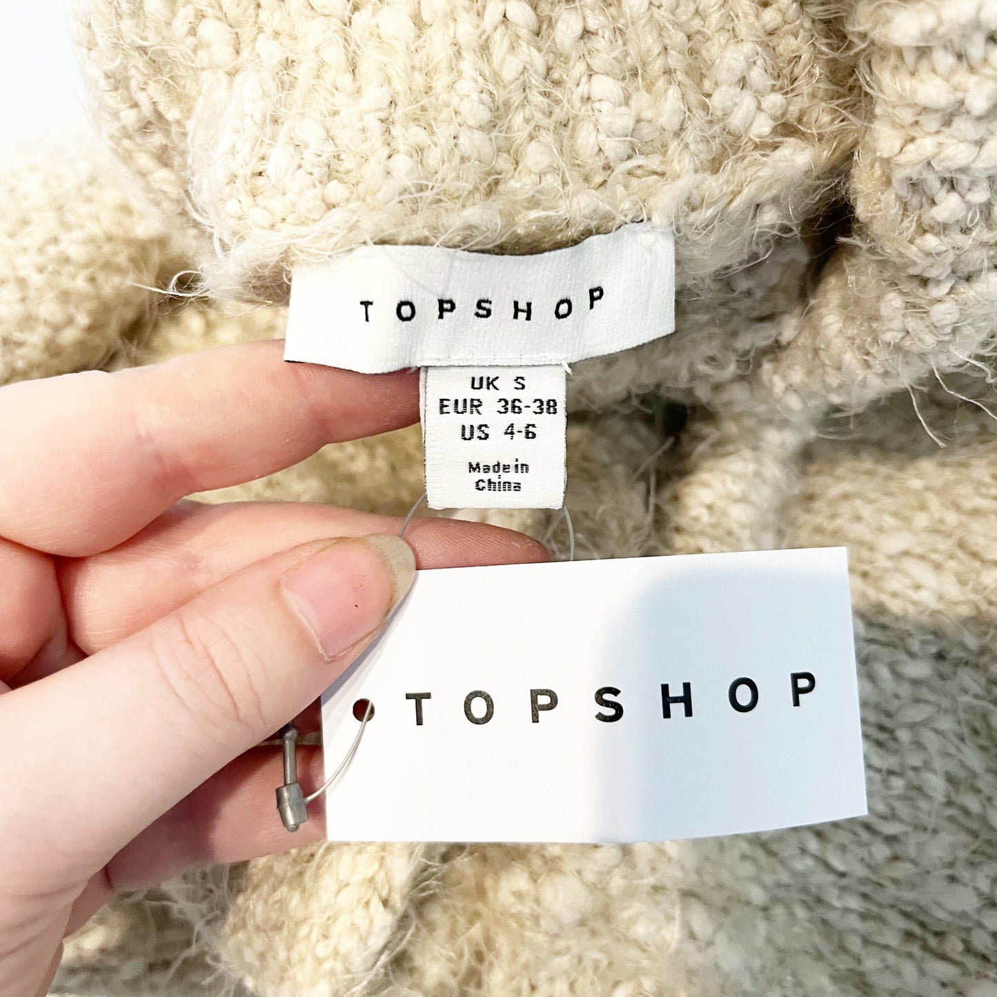 Topshop Dropped Shoulder Knit Fluffy Turtleneck Pullover Sweater Oat Small