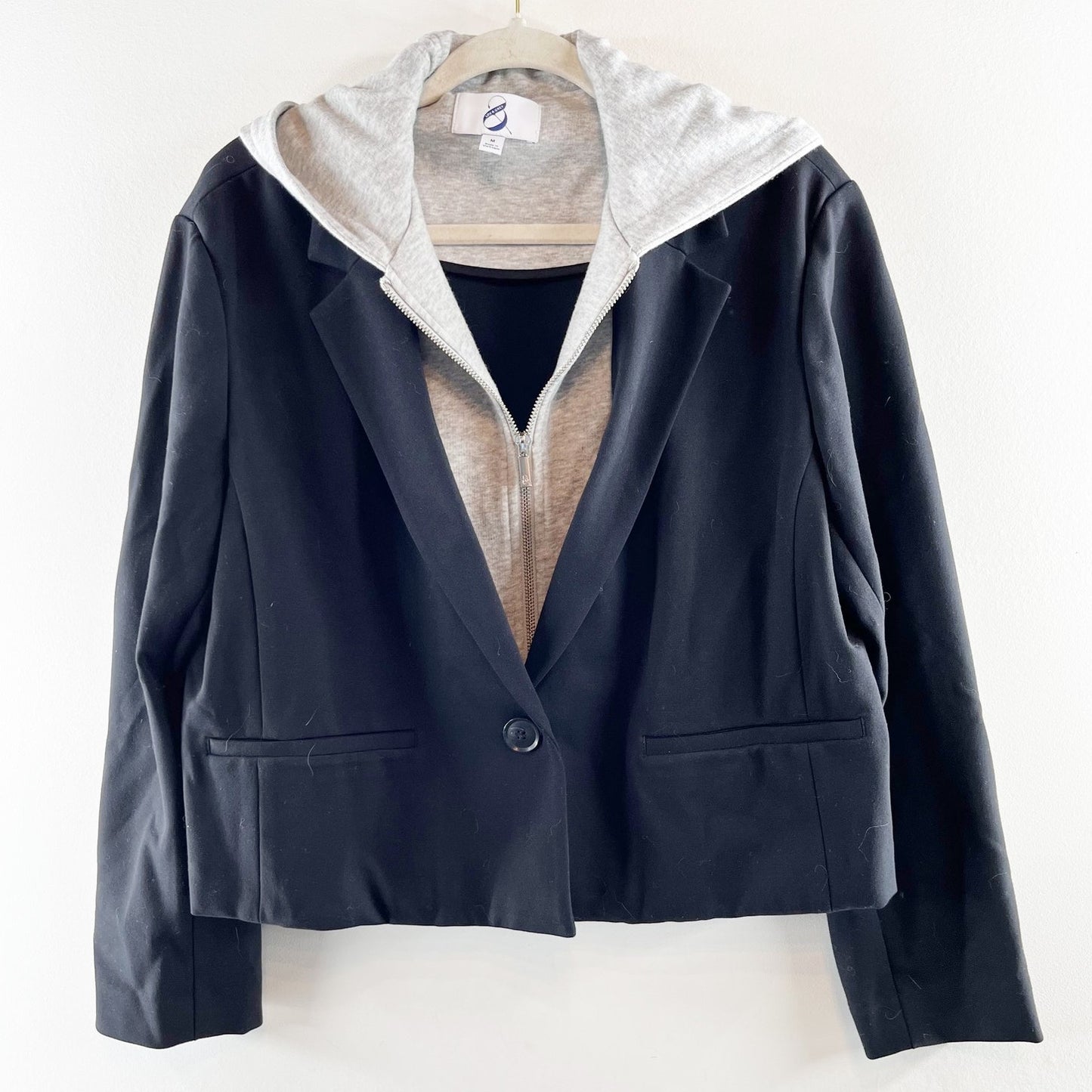 Lou & Grey Ponte Cropped Hoodie Dickie Blazer Jacket Black Medium
