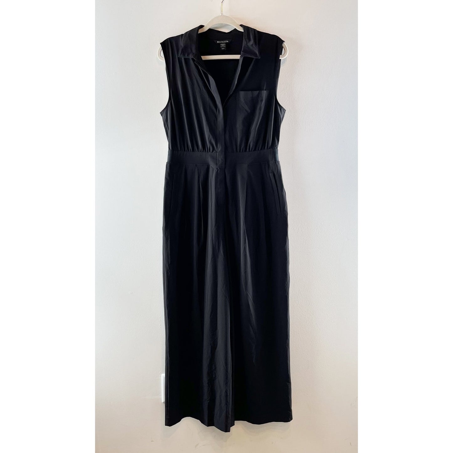 Athleta Brooklyn Heights Wide Leg One Piece Jumpsuit Black 10 Petite