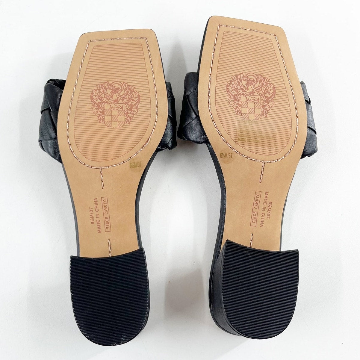 Vince Camuto Semtera Woven Kitten Block Heel Square Toe Slide Sandals Black 6.5