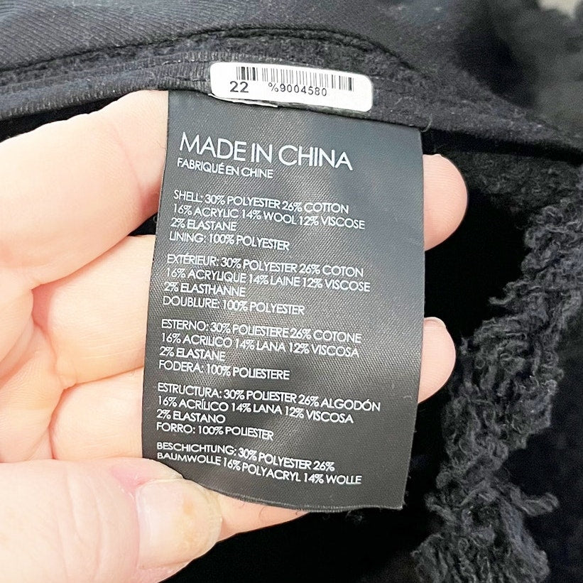 Club Monaco Long Sleeve Collarless Button Front Bouclé Blazer Black 2