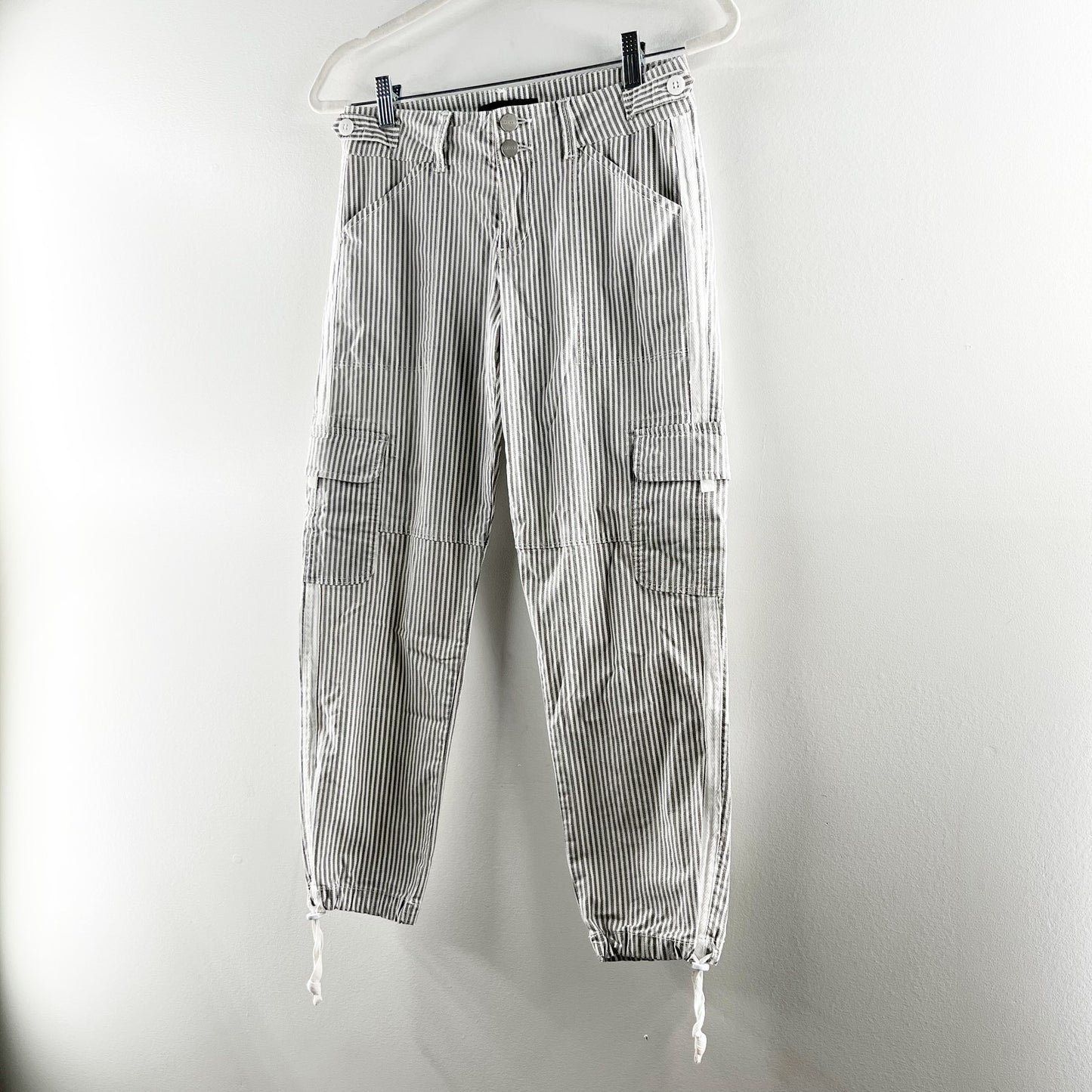 Sanctuary X Anthropologie Striped Ankle Cargo Jogger Pants Gray White 25 / 0