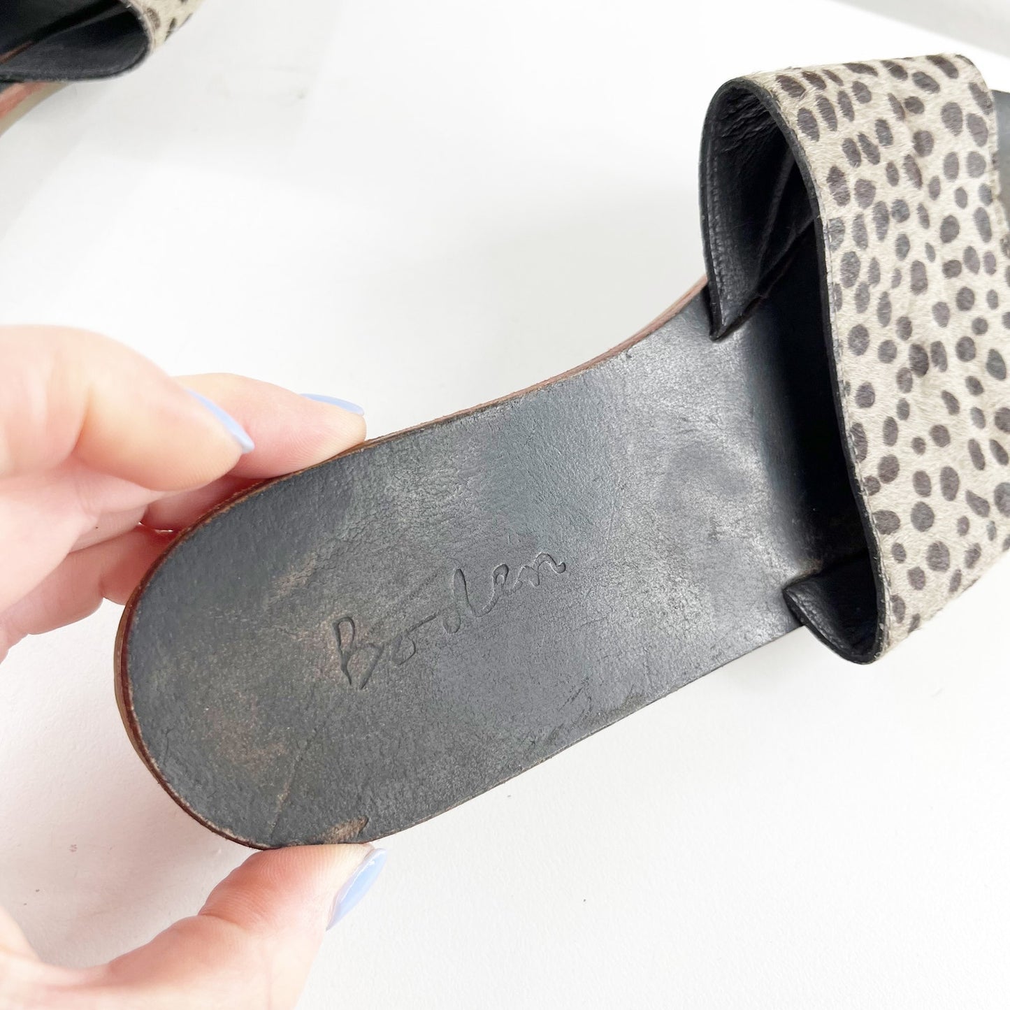 Boden Angelina Calf Hair Spotted Leapard Slide Sandals Tan Black 7.5