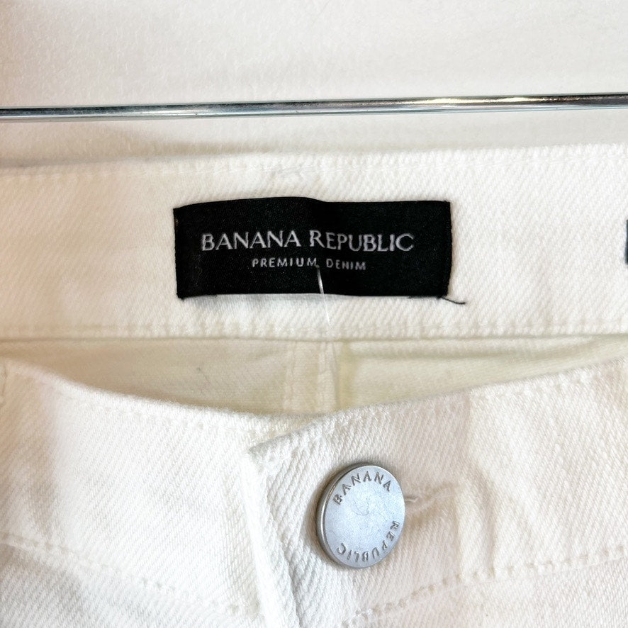 Banana Republic High Rise Wide Leg Cropped Raw Hem Jeans White 29