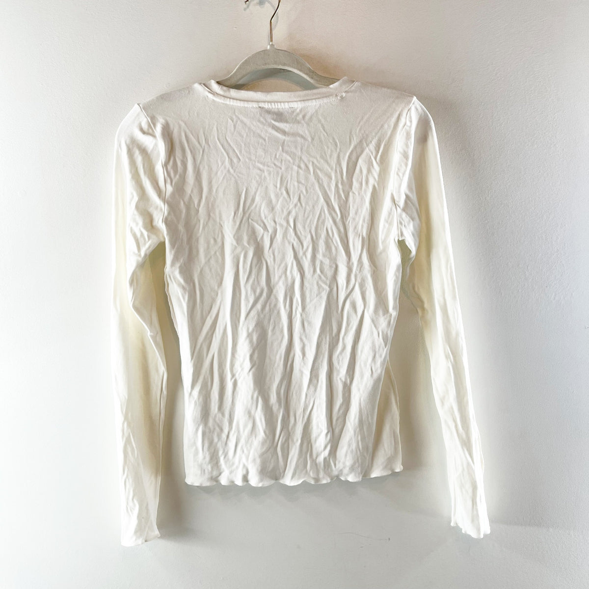 J. Crew Refined Rib Crewneck Long Sleeve Tee Shirt with Button Cuffs Cream White
