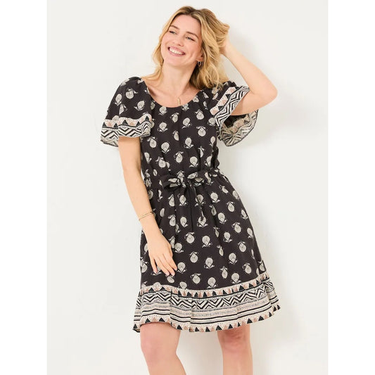 FatFace Benny Lino Shells Short Sleeve Cotton Mini Dress Black 10