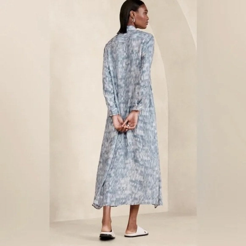 Banana Republic Alani Long Sleeve Maxi Printed Shirt Dress Blue XL / XXL