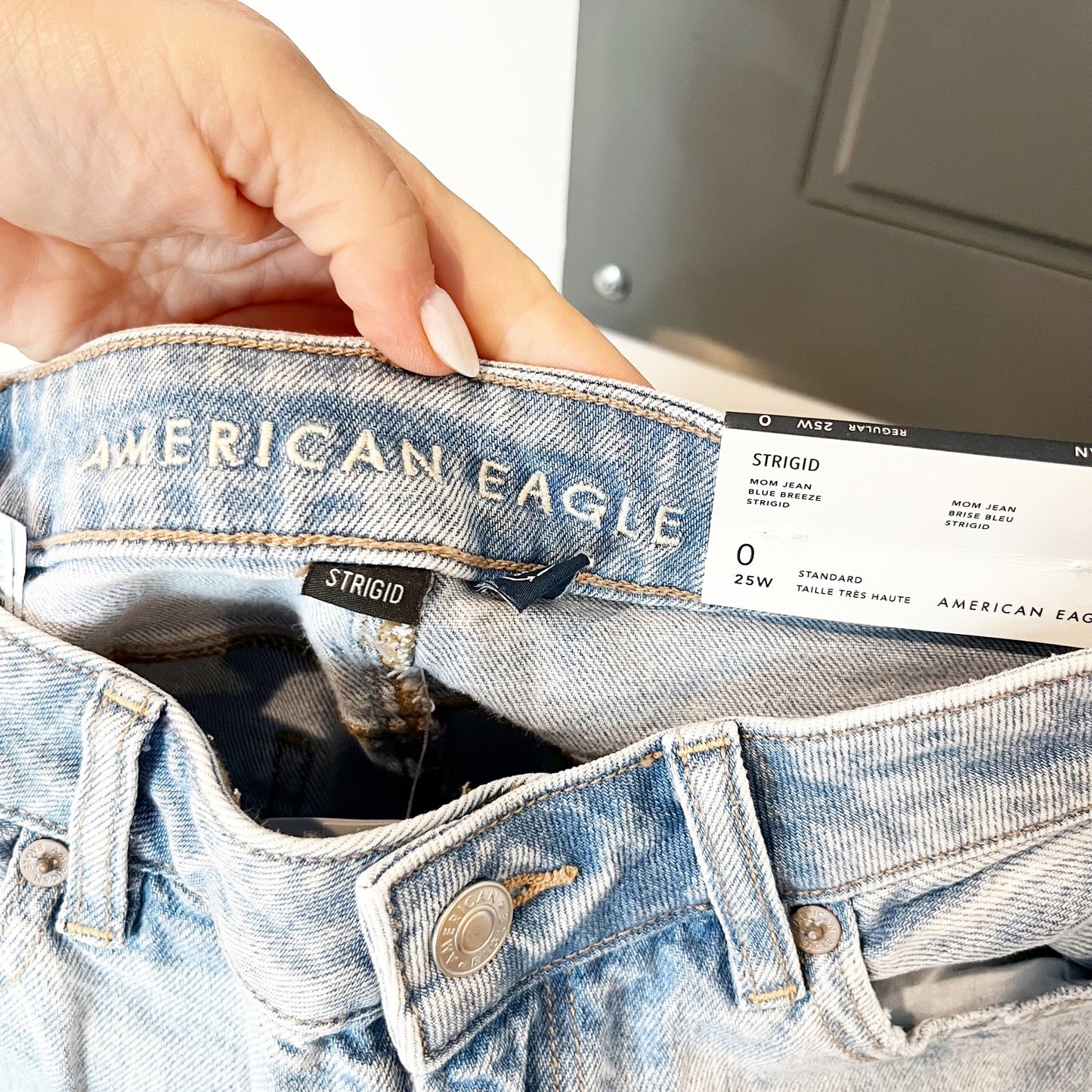 American Eagle Outfitters Strigid High Rise Mom Jeans Blue Breeze US 0 / 25