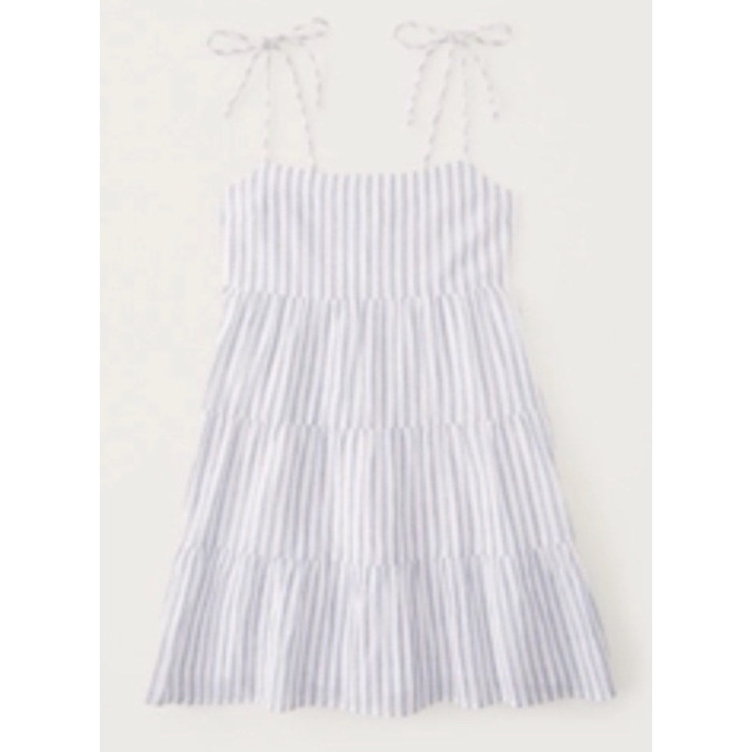 Abercrombie Tie Strap Striped Tiered Mini Babydoll Dress Blue White Large