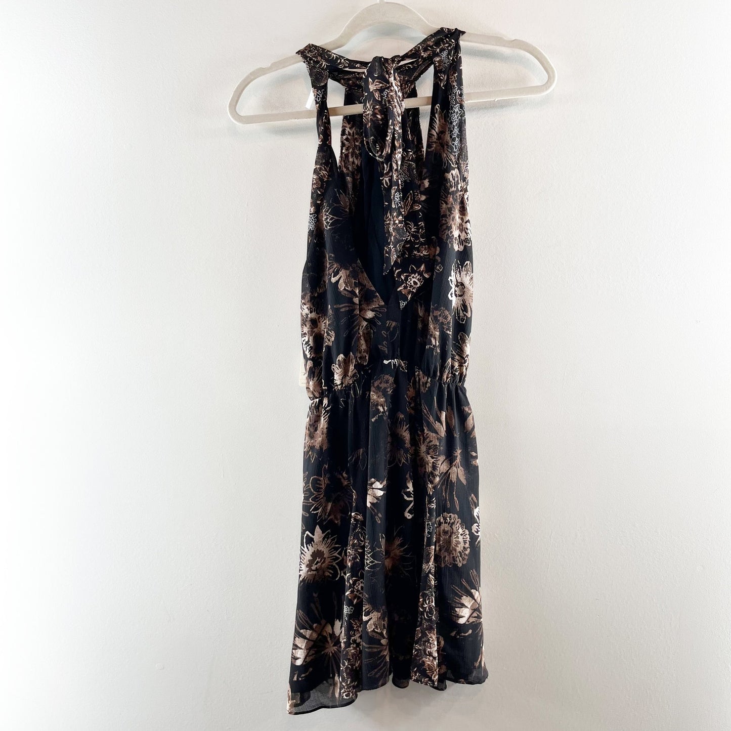 Free People Katerina Halter Tie Sleeveless Floral Mini Dress Black Small