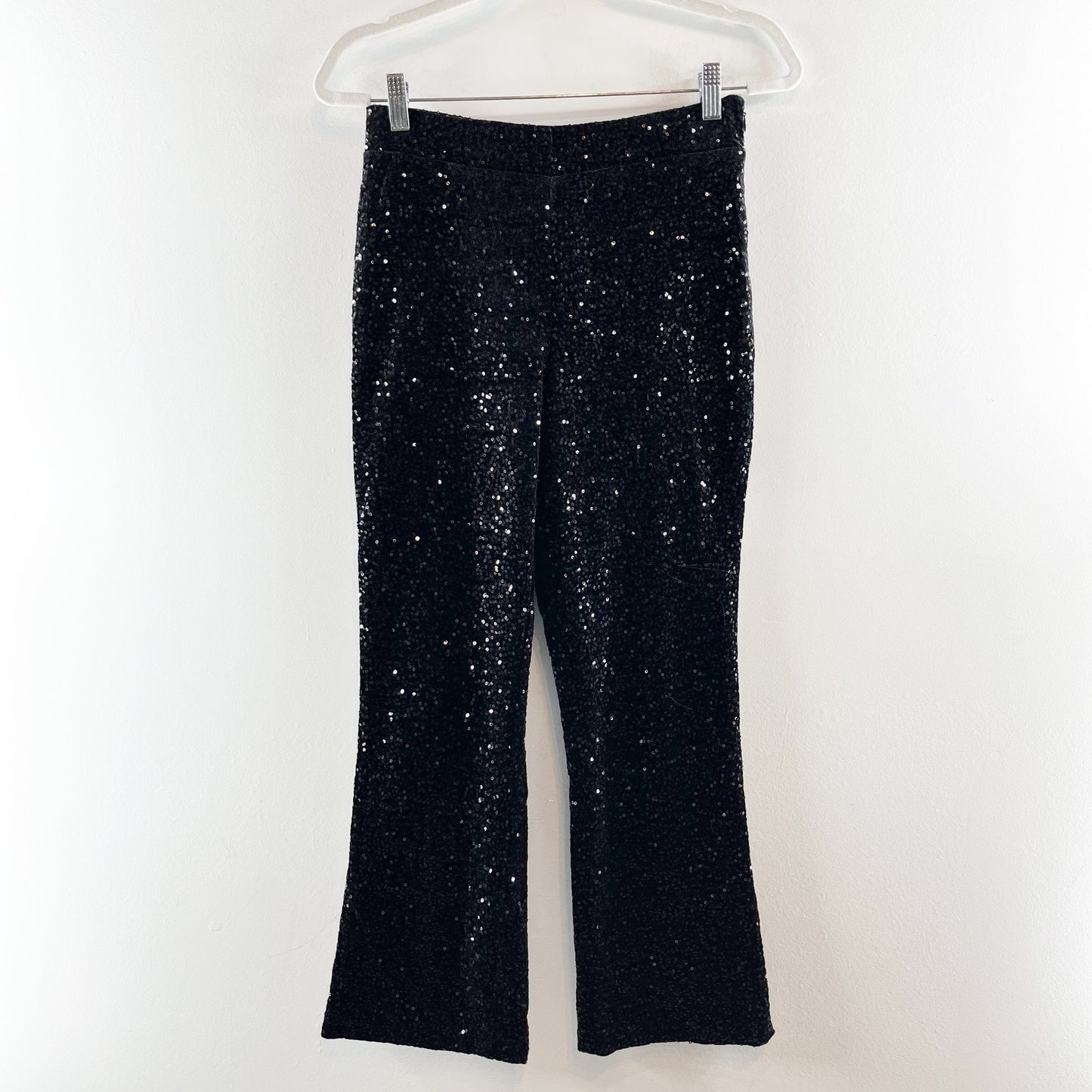 Zara Sequin Embellished High Waisted Flare Trouser Pants Black Medium