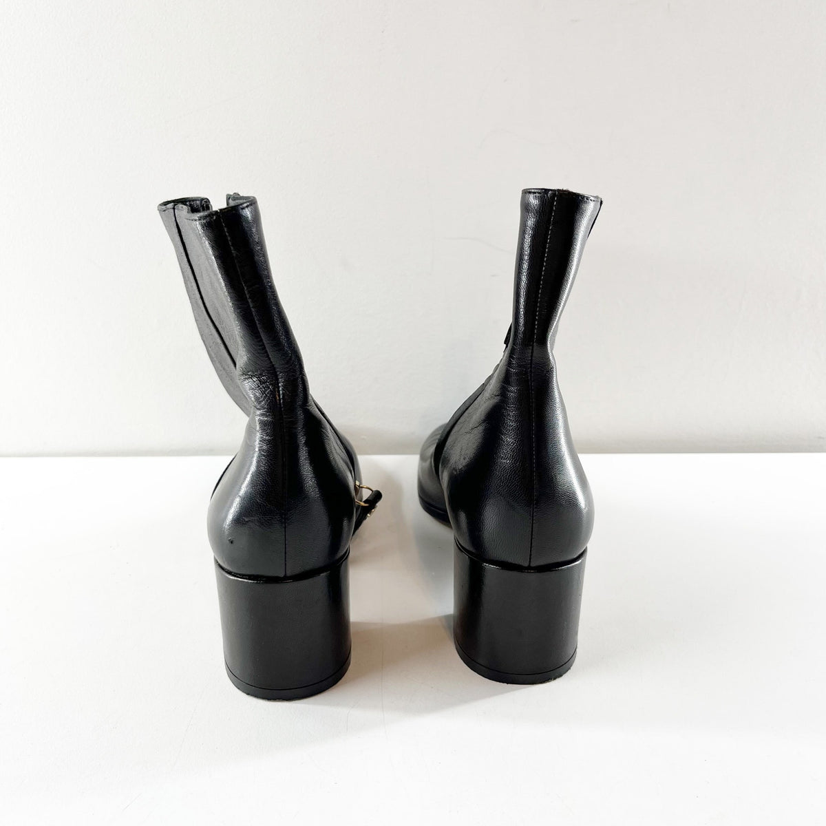 M.Gemi Corsa Leather Side Zip Square Toe Block Heel Ankle Boots Black EU 36 US 6