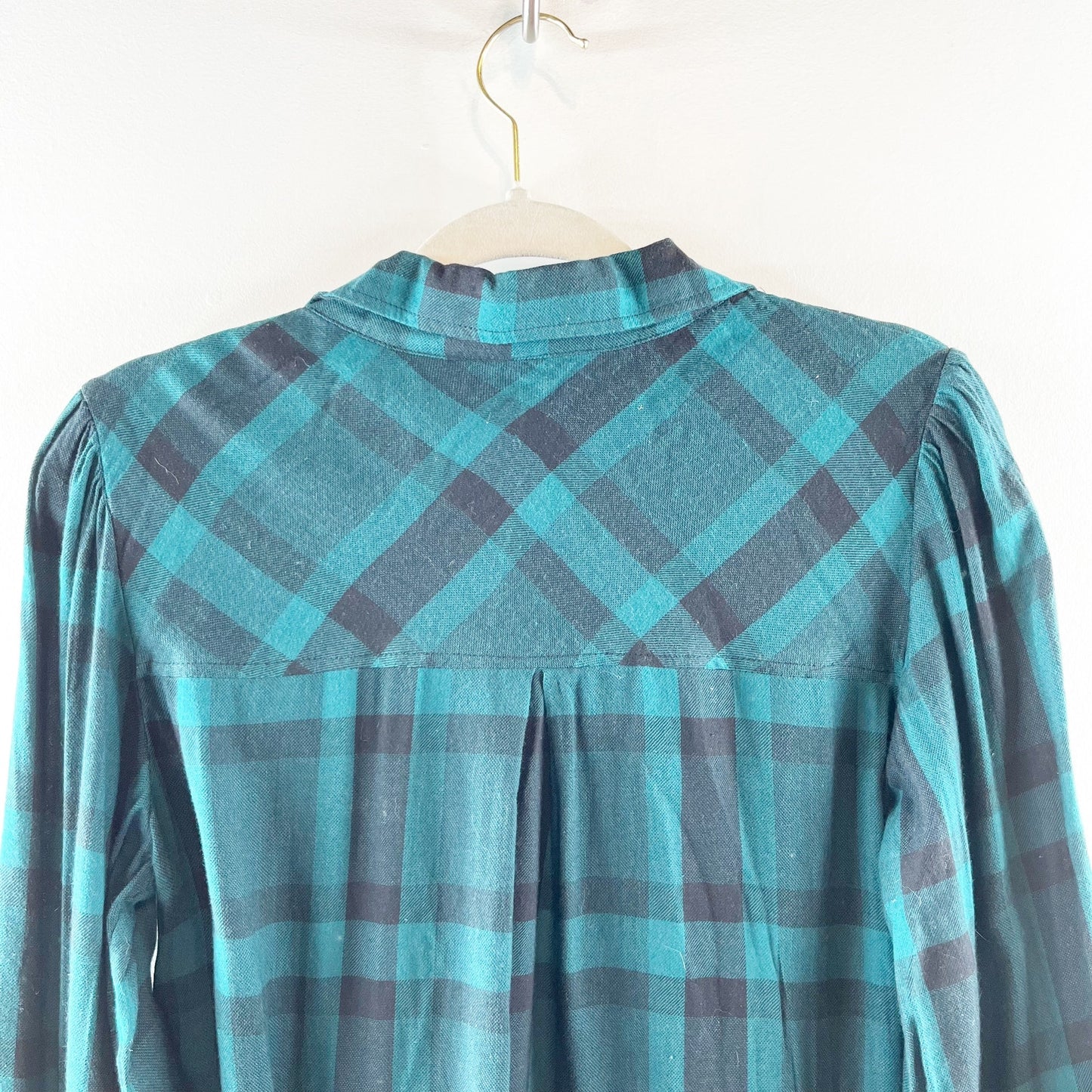 Sanctuary Fireside Boyfriend Button Down Plaid Shirt Teal Green Black Small