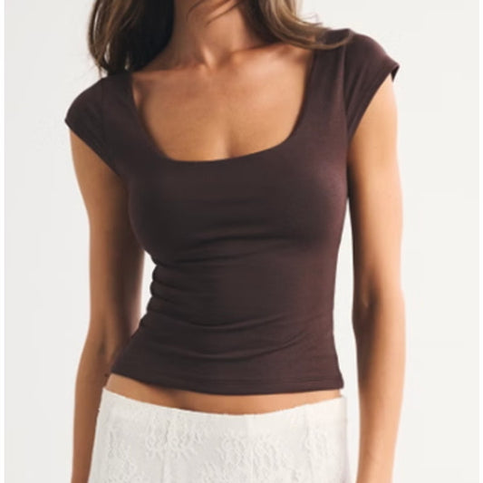 Abercrombie & Fitch Bra Free Reversible Scoop Neck Short Sleeve Tee Shirt Top S