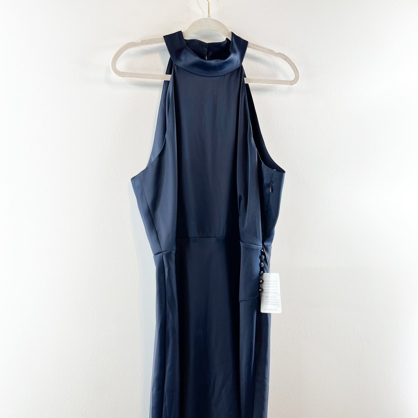 WAYF Halter Neck Sleeveless Slit Maxi Formal Gown Navy Blue XL