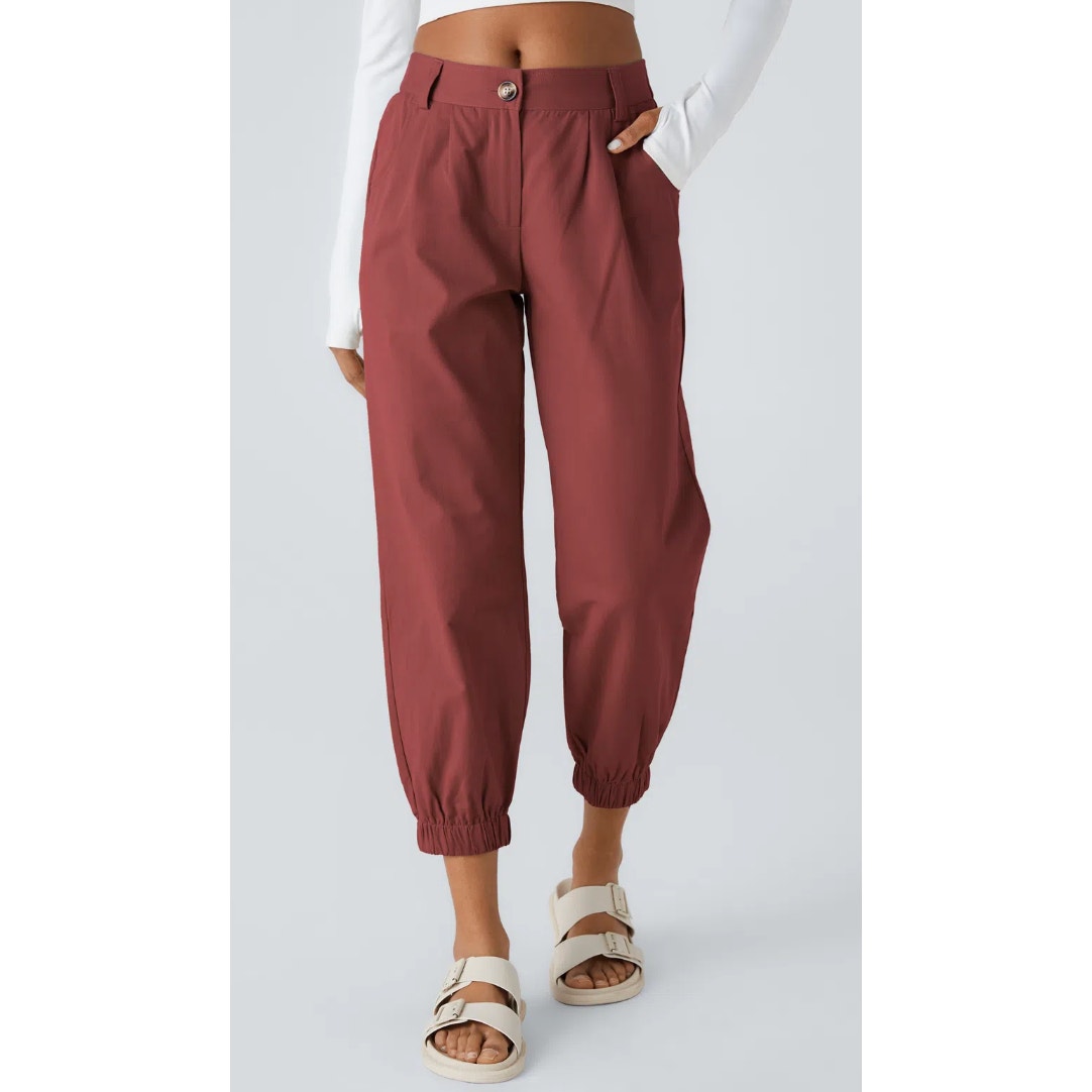 Halara Mid Rise Casual Jogger Pants with Pockets Russet Brown Red Maroon XL