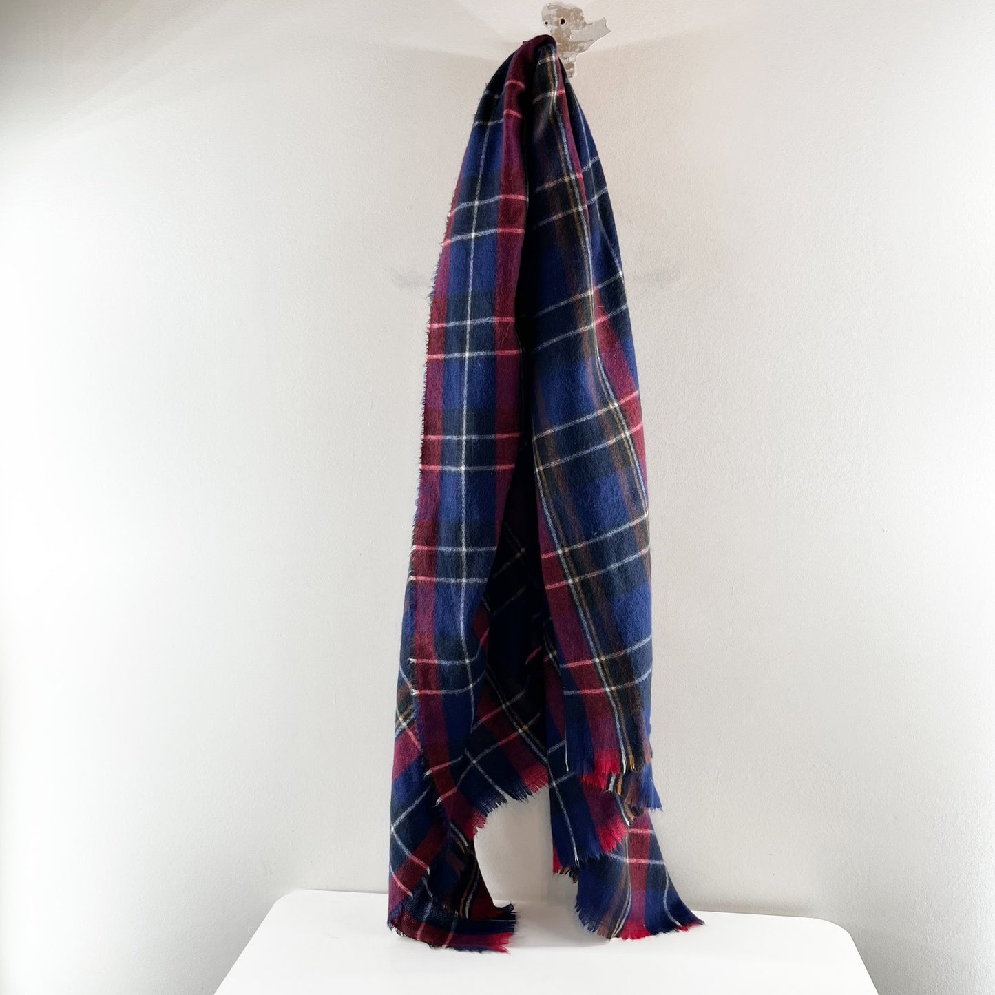 Plaid Tartan Fringe Blanket Wrap Scarf Blue Red