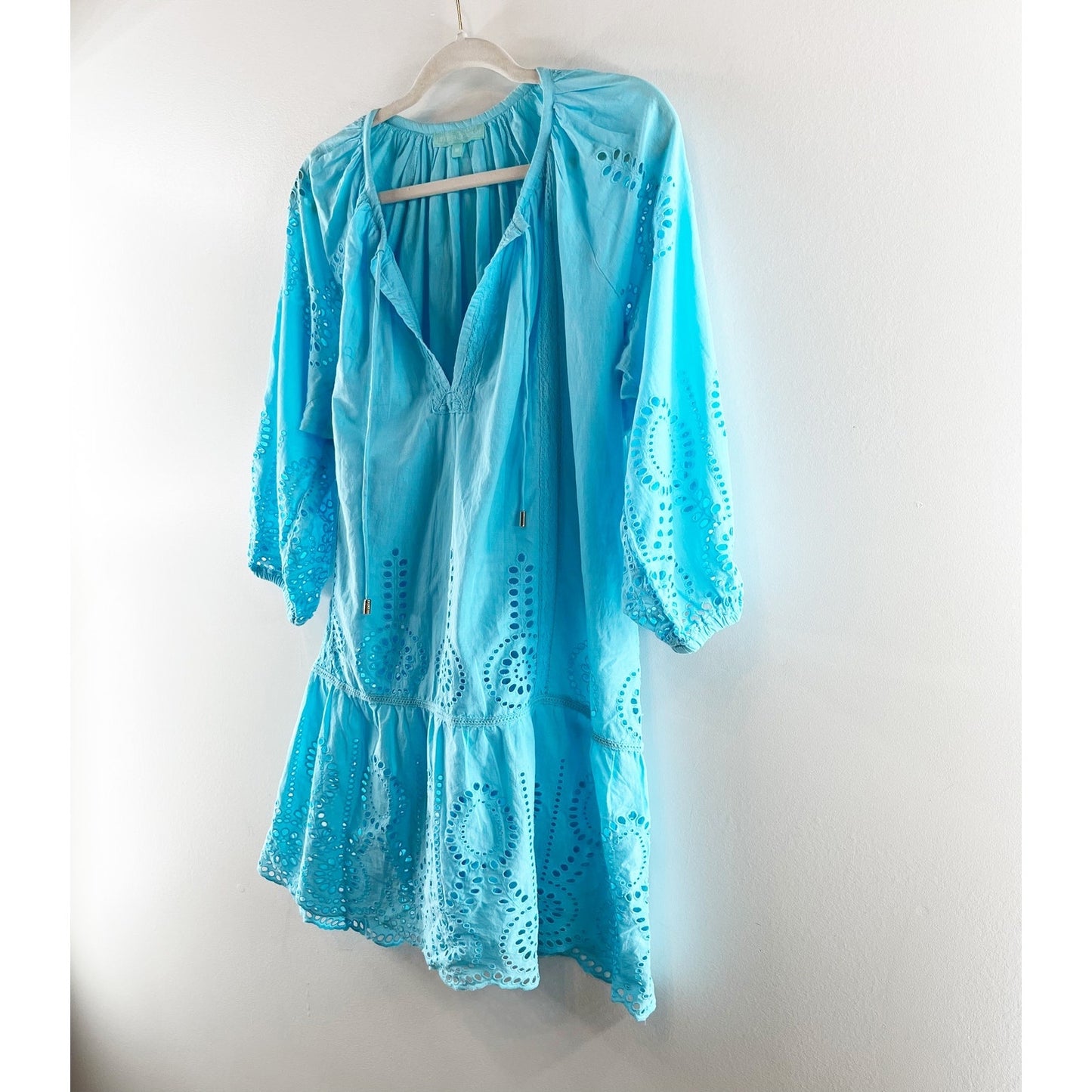 Melissa Odobash Ashley Cotton Swim Cover Up Mini Kaftan Dress Turquoise Medium