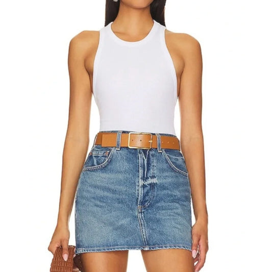 Free People Brexley Ribbed High Neck Thong Sleeveless Tank Bodysuit White XS