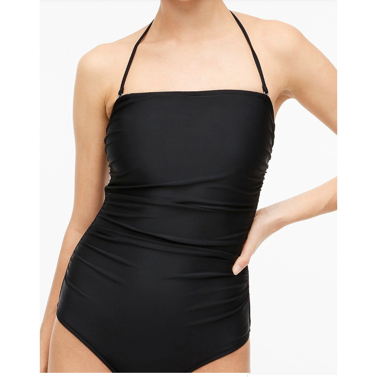 J. Crew Ruched One Piece Halter Swimsuit Bathing Suit Black Medium